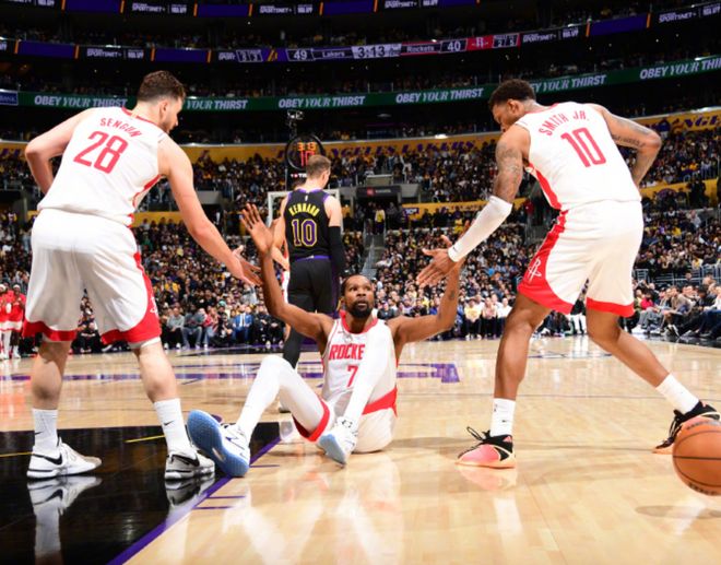火箭0-2落后湖人 新三巨头强势碾压杜兰特复出阵